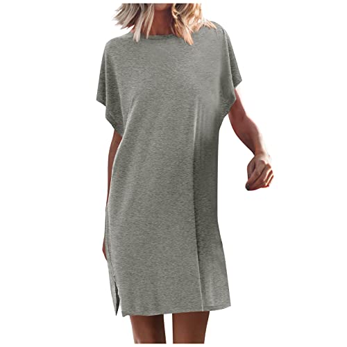 Tunika Kleid Fledermausärmel Tshirt Kleider Damen Sommer Kurz A Linie Sommerkleid Damen Elegant Luftige Sommerkleider Mit Schlitz Leichte Kleid Frauen Einfarbig Elegante Damenkleider von Ansenesna