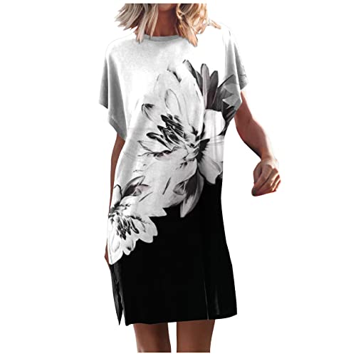 Tunika Kleid Fledermausärmel Tshirt Kleider Damen Sommer Kurz A Linie Sommerkleid Damen Elegant Luftige Sommerkleider Mit Schlitz Leichte Kleid Frauen Einfarbig Elegante Damenkleider von Ansenesna