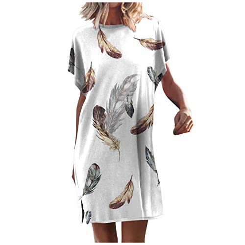 Tunika Kleid Fledermausärmel Tshirt Kleider Damen Sommer Kurz A Linie Sommerkleid Damen Elegant Luftige Sommerkleider Mit Schlitz Leichte Kleid Frauen Einfarbig Elegante Damenkleider von Ansenesna