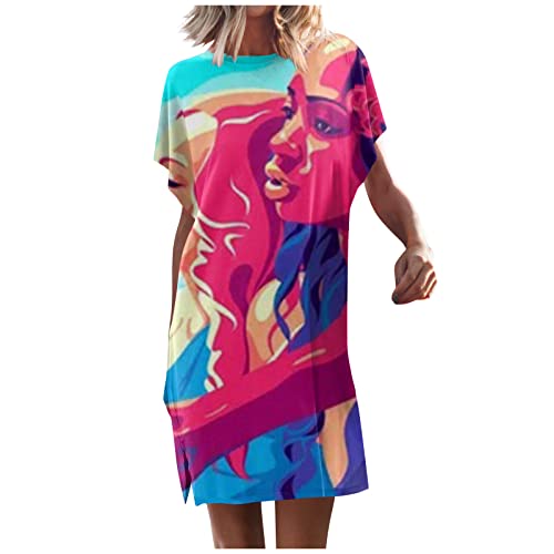 Tunika Kleid Fledermausärmel Tshirt Kleider Damen Sommer Kurz A Linie Sommerkleid Damen Elegant Luftige Sommerkleider Mit Schlitz Leichte Kleid Frauen Einfarbig Elegante Damenkleider von Ansenesna