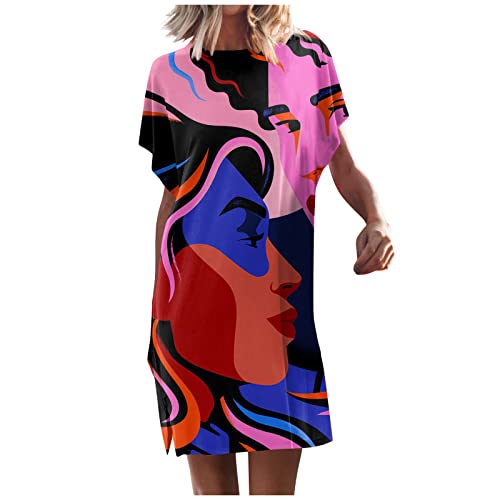 Tunika Kleid Fledermausärmel Tshirt Kleider Damen Sommer Kurz A Linie Sommerkleid Damen Elegant Luftige Sommerkleider Mit Schlitz Leichte Kleid Frauen Einfarbig Elegante Damenkleider von Ansenesna