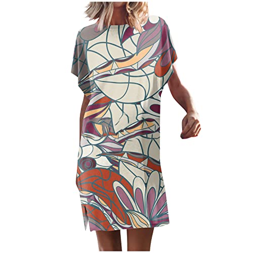 Tunika Kleid Fledermausärmel Tshirt Kleider Damen Sommer Kurz A Linie Sommerkleid Mit Schlitz Damen Elegant Luftige Sommerkleider Bunt Muster Leichte Kleid Frauen Elegante Damenkleider von Ansenesna