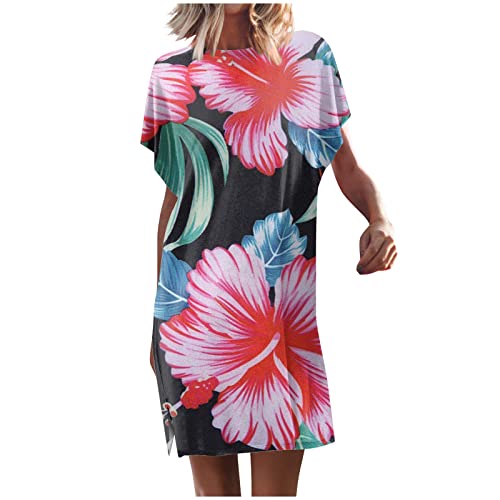 Tunika Kleid Fledermausärmel Tshirt Kleider Damen Sommer Kurz A Linie Sommerkleid Mit Schlitz Damen Elegant Luftige Sommerkleider Bunt Muster Leichte Kleid Frauen Elegante Damenkleider von Ansenesna