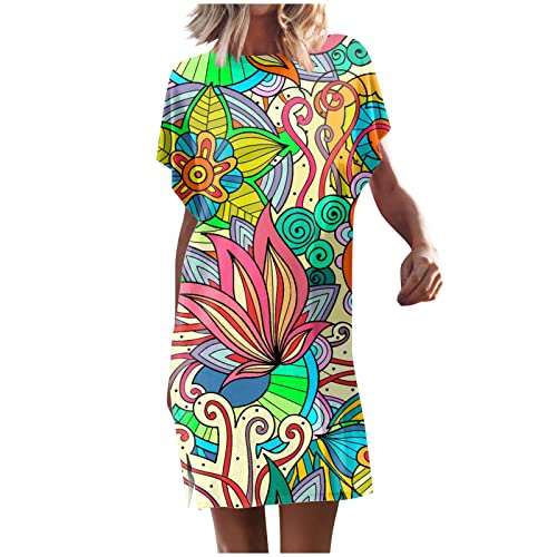 Tunika Kleid Fledermausärmel Tshirt Kleider Damen Sommer Kurz A Linie Sommerkleid Mit Schlitz Damen Elegant Luftige Sommerkleider Bunt Muster Leichte Kleid Frauen Elegante Damenkleider von Ansenesna