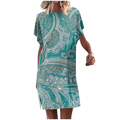 Tunika Kleid Fledermausärmel Tshirt Kleider Damen Sommer Kurz A Linie Sommerkleid Mit Schlitz Damen Elegant Luftige Sommerkleider Bunt Muster Leichte Kleid Frauen Elegante Damenkleider von Ansenesna