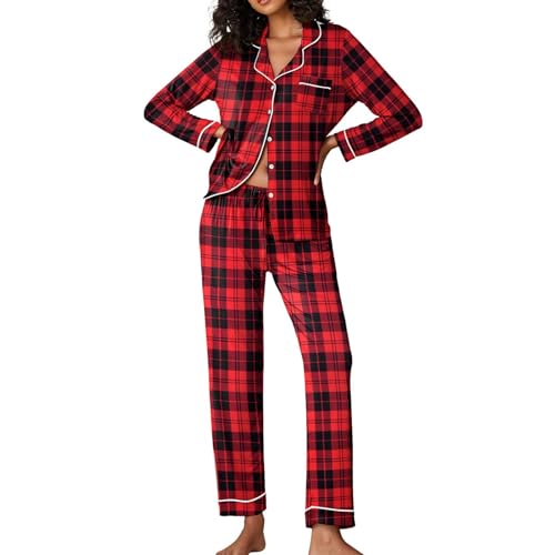 Weihnachts Pyjama Damen Lang Kuschelig Weihnachtspyjama Damen Winter Mit Knopfleiste Schlafanzug Weihnachten Frauen Lustige Motive Zweiteiler Hausanzug Langarm Lustig Christmas Pyjama von Ansenesna
