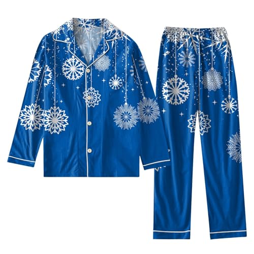 Weihnachts Pyjama Damen Lang Kuschelig Weihnachtspyjama Damen Winter Mit Knopfleiste Schlafanzug Weihnachten Frauen Lustige Motive Zweiteiler Hausanzug Matching Christmas Pyjama von Ansenesna