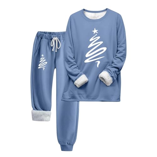 Weihnachtspyjama Damen Lang Kuschelig Warm Winter Weihnachts Pyjama Damen Fleece Gefütterte Schlafanzug Weihnachten Frauen mit Bündchen Zweiteiler Hausanzug Warmer Christmas Pyjama von Ansenesna