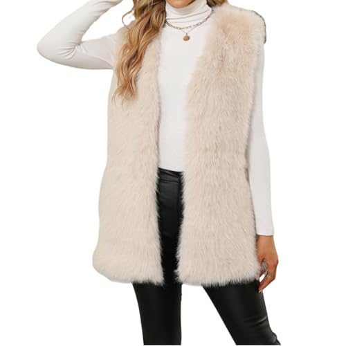 Weste Damen Fell Flauschig Fellweste Braun Kunstfell Jacke Ärmellos Felljacke Frauen Elegant Pelz Mantel Ohne Kapuze Plüsch Damen-Westen Kunstpelz Wintermantel Ohne Ärmel Fellmantel von Ansenesna