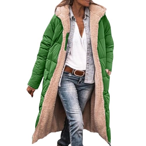 Winterjacke Damen Lang Warm Gefüttert Wintermantel Damen Elegant Mit Kapuze Stepp Mantel Frauen Winter Innenfell Jacke mit Reissverschluss Innenfutter Damen-Jacken Lange Steppjacke von Ansenesna