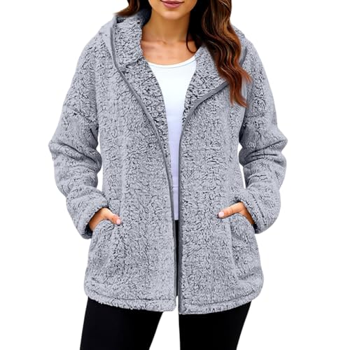 Winterjacke Damen Warm Gefüttert Teddyfleece Jacke Winter Mit Fell Flauschig Teddy Fleecejacke Mit Kapuze Wintermantel Frauen Fleece Teddyfell Plüsch Mantel Innenfell Teddyjacke von Ansenesna