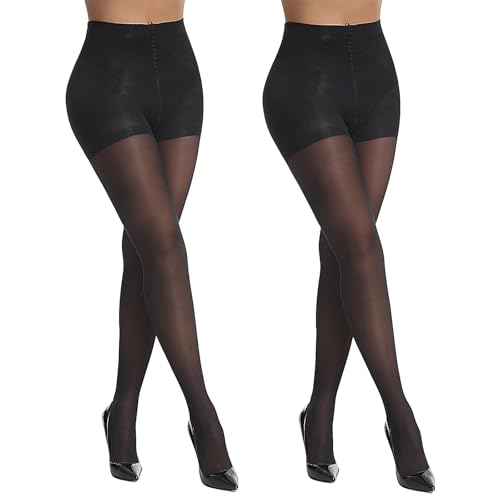 Anseom 2 Paar Strumpfhosen für Damen Bauchweg Strumpfhosen Damen Shape Feinstrumpfhose mit Hohe Taille Butt Lift und Verstärkten Zehen (DE/NL/SE/PL, Alphanumerisch, XL, Regular, Regular, Schwarz) von Anseom