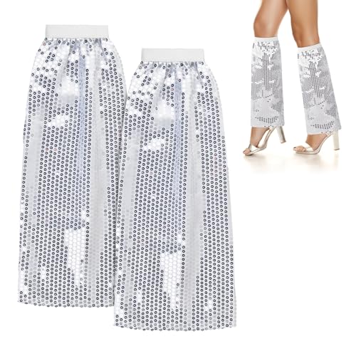 Anseom Pailletten Stulpen Silber für Damen 1 Paar, Glitzernde Disco Accessoires Retro 70er 80er Disco Stulpen Glitzer, Pailletten Beinstulpen für Damen Disco Karneval Mottoparty Fasching Party Kostüm von Anseom