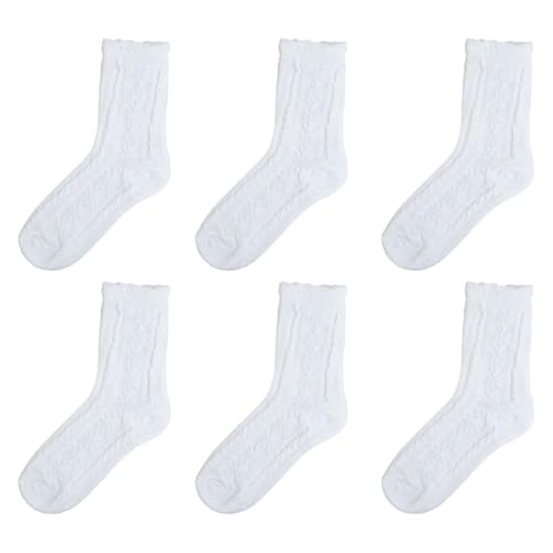 Anseom Socken mit Rüschen Damen 3 Pairs Hohl Muster Rüschen Socken Damen Baumwoll Stricksocken Weiße Rüschen Kleidsocken für Frauen Mädchen Geliebte Weiß von Anseom