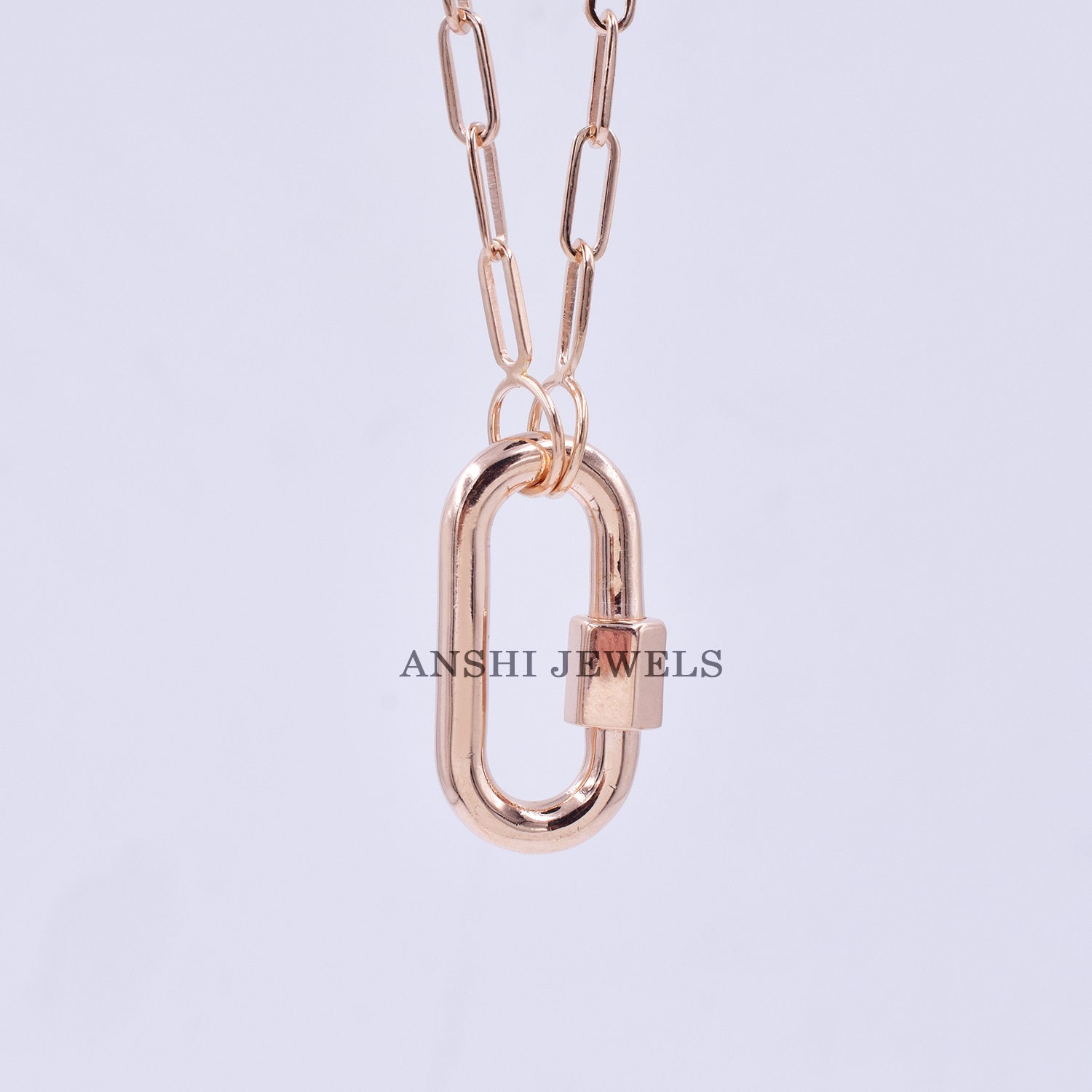 14K/9K Rose Gold Große Schlichte Karabiner Schloss, Massiv Schlicht Oval Schraubverschluss Schmuck von Anshijewels