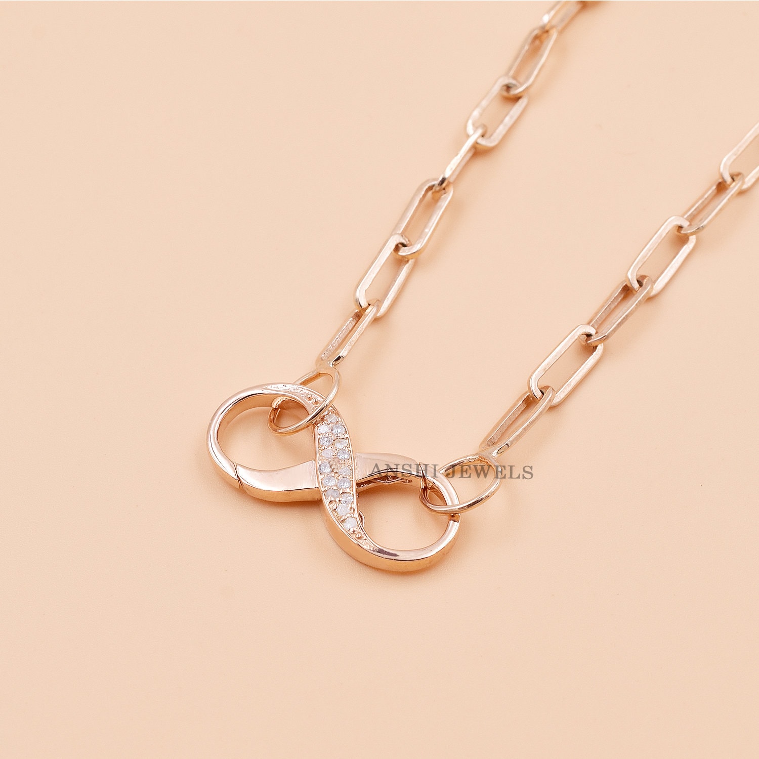 14K Rose Gold Unendlichkeit Halskette, Frau Kette Diamant Schlichte Halskette Schmuck von Anshijewels