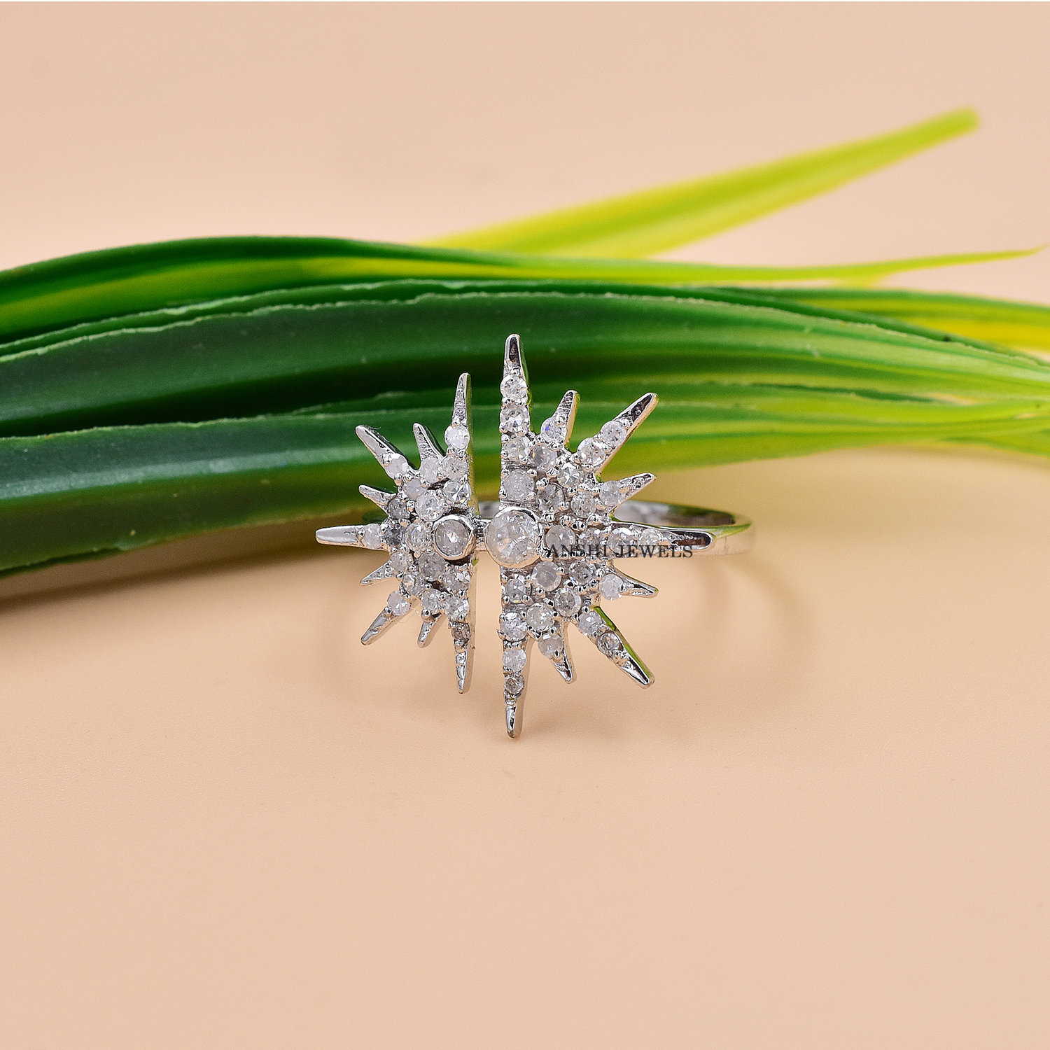 925 Sterling Silber Floral Band Ring, Single Cut Diamant Geschenk Für Sie, Frau Designer Ring Schmuck von Anshijewels