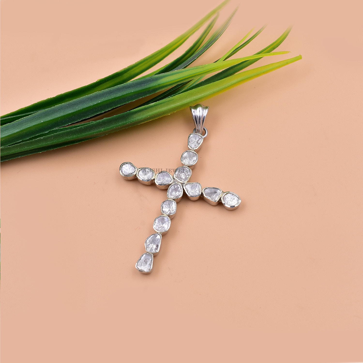 925 Sterling Silber Kreuz Anhänger, Diamant Frau Rosenschliff Weihnachten Anhänger Schmuck von Anshijewels