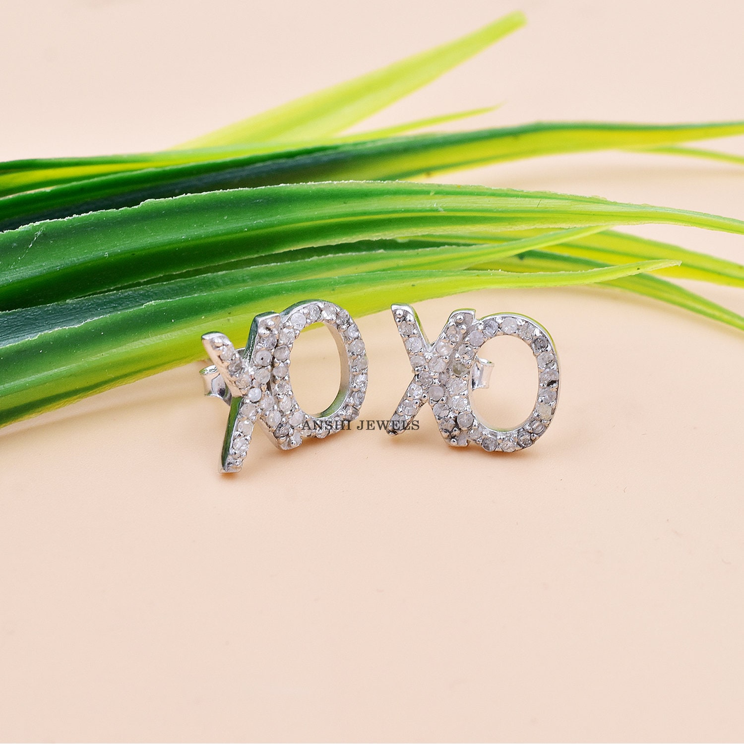 925 Sterling Silber Xo Ohrstecker, Single Cut Diamant Handgemachte Designer Frauen Ohrring Schmuck von Anshijewels