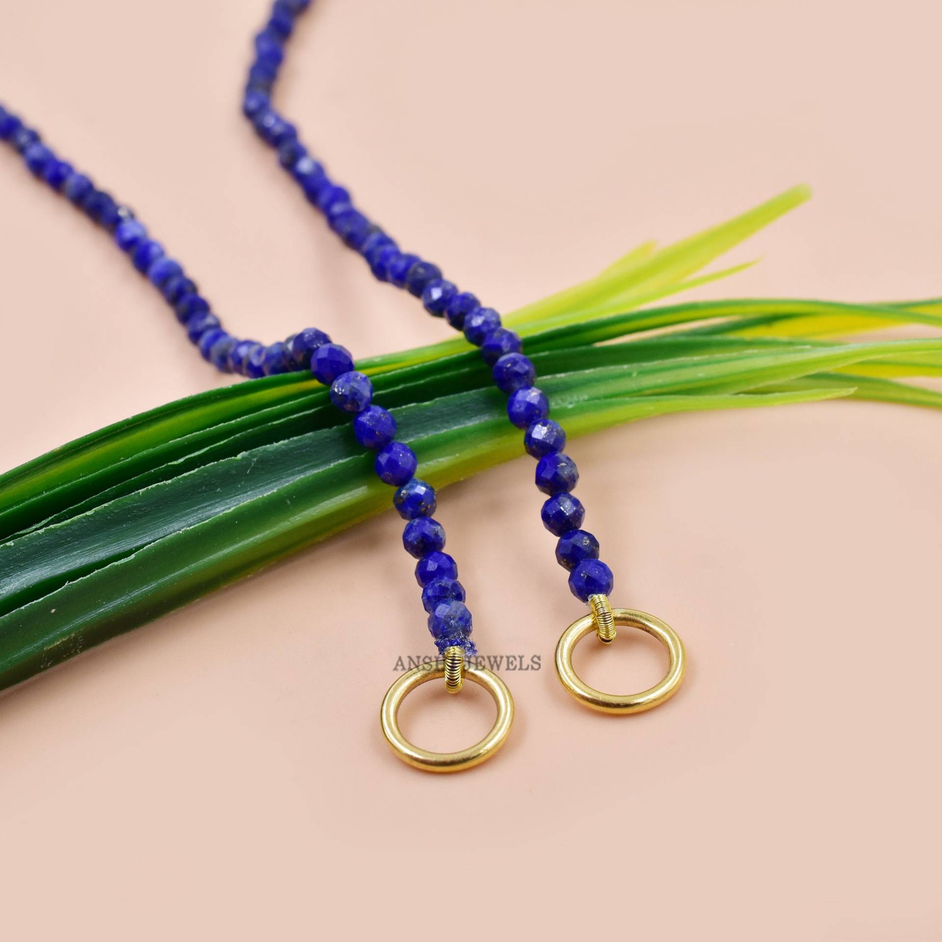 Lapis Lazuli Perlen Halskette, Edelstein 3mm Designer Runde Blaue Farbe Perlenkette von Anshijewels
