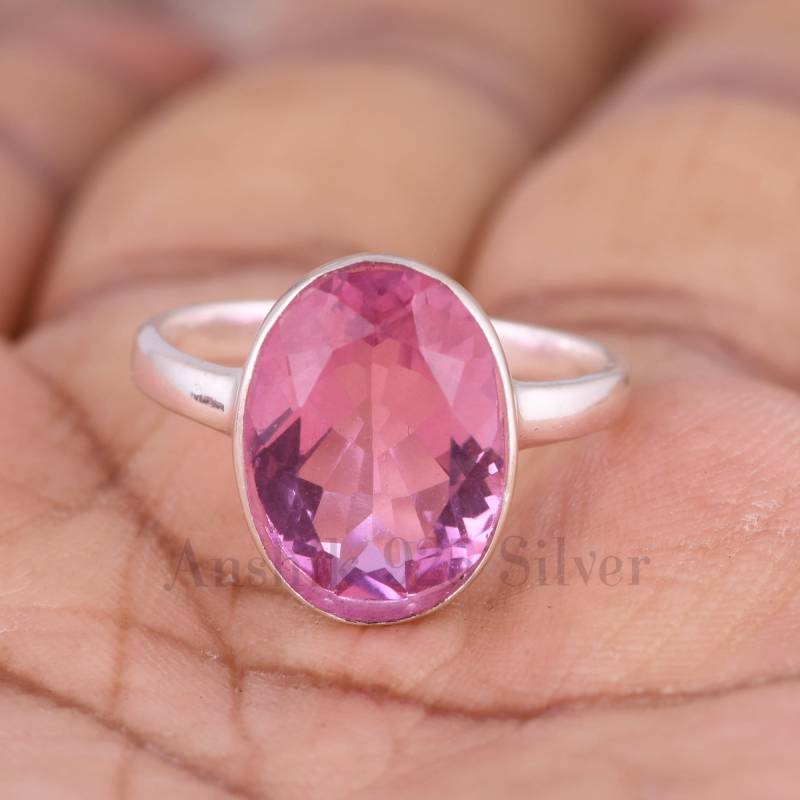 Kunzit Quarz Ring, 925 Sterling Silber Handgemachter Rosa Großer Edelstein Heilender Kristall Frauen Oval Form Ring Für Sie von Anshik925Silver