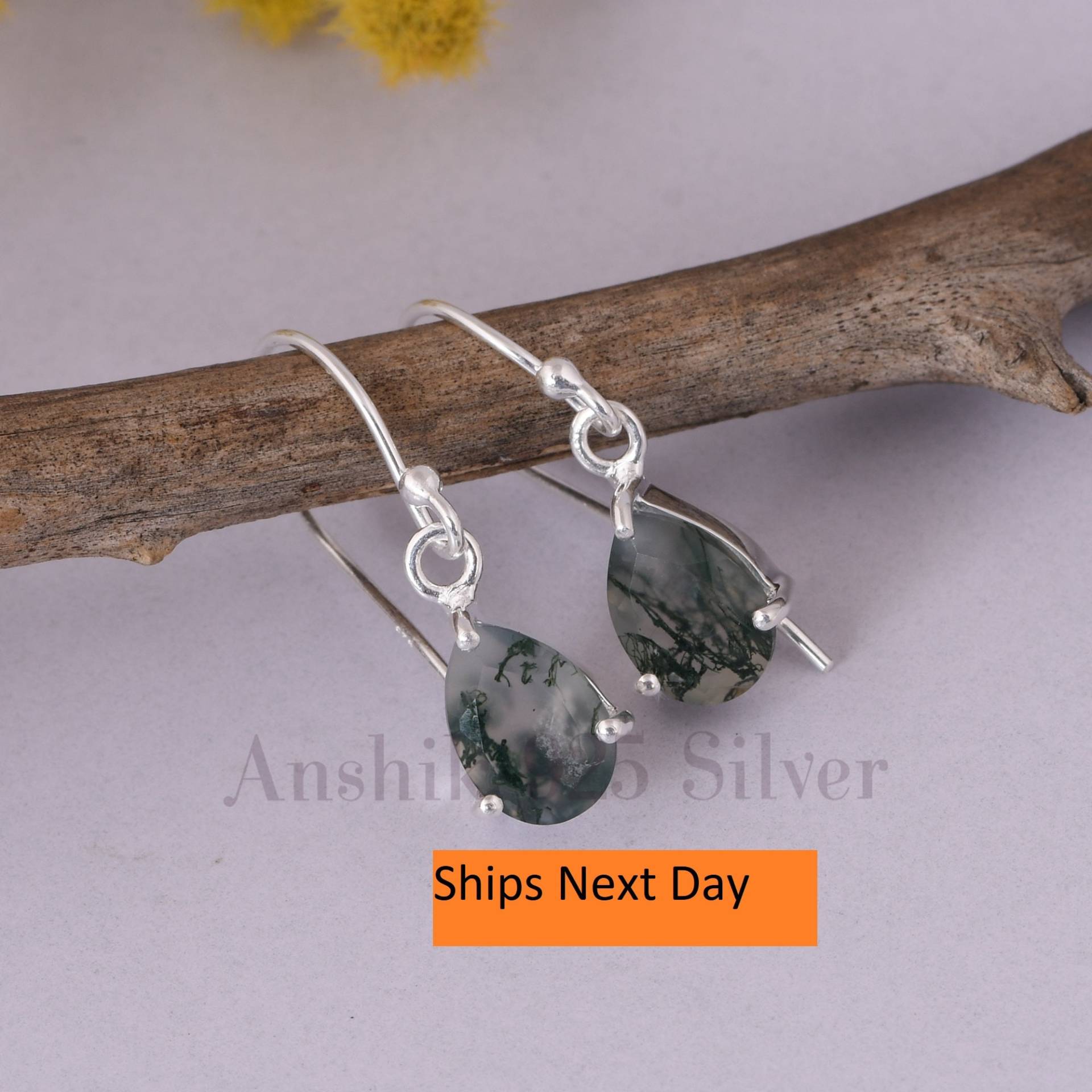 Natürliche Moss Achat Ohrringe, Mädchen 925 Sterling Silber Baumeln Pear Cut Zacken Set Ohrringe Geschenk Für Geburtstag von Anshik925Silver