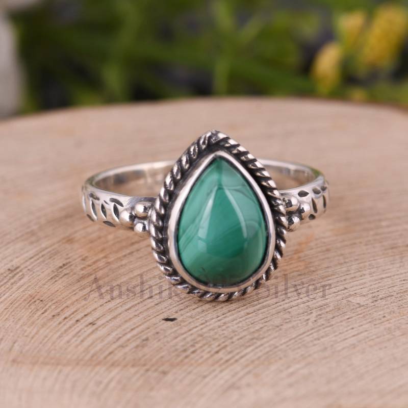 Oval Malachit Ring - Handgemachter Silber 925 Sterling Designer Ring von Anshik925Silver
