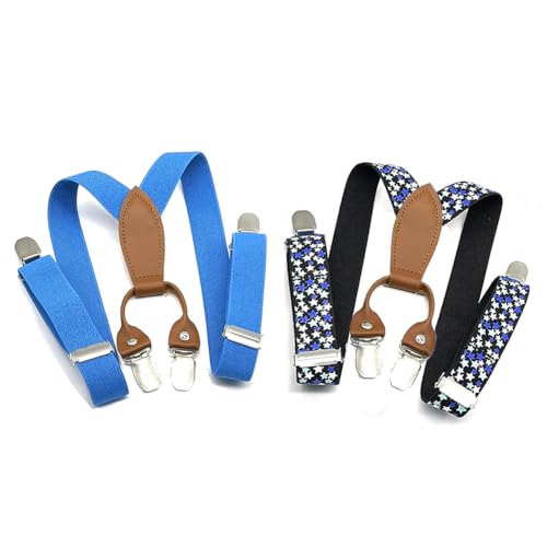 Anshili 2stk Kinder Hosenträger 4 Clips Y-Form - 2.5 cm Breit (Blau) von Anshili