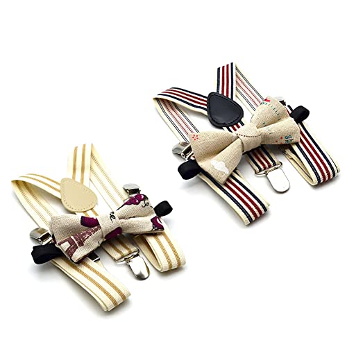 Anshili 2stk Kinder Hosenträger mit Fliege 3 Clips Y-Form - 2.5 cm Breit (A) von Anshili