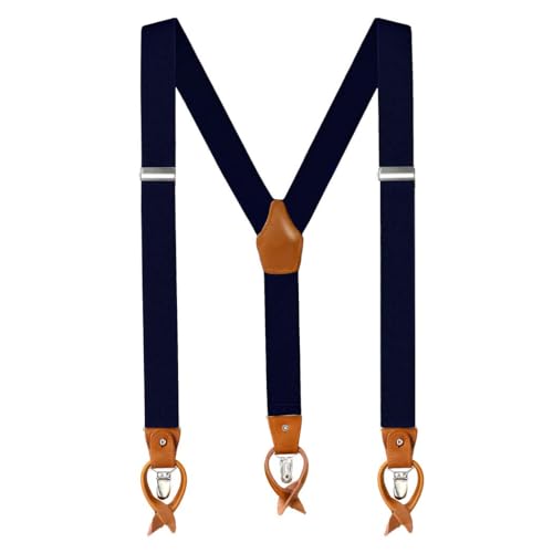 Anshili Herren Hosenträger mit 3 Clips 6 Knopfloch Y-Form - 3.5 cm Breit (Blau 2) von Anshili