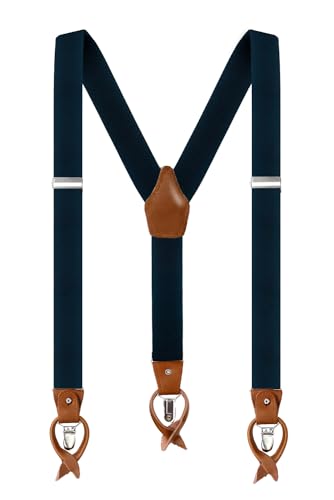 Anshili Herren Hosenträger mit 3 Clips 6 Knopfloch Y-Form - 3.5 cm Breit (Schwarz) von Anshili