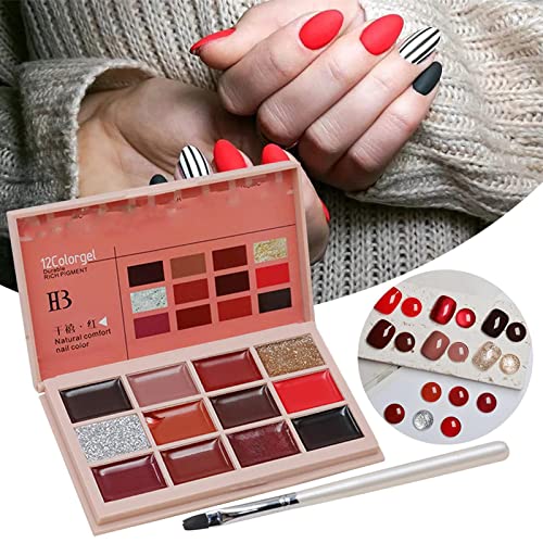 Solid Gel Nail Polish Kit,12 Colors Highly Pigmented Gel Paint Palette Nail Kit,Cream Gel Nail Polish,Professional Mud Gel Nail Polish,for Girls Women DIY Design Salon Manicur (Millennium Red) von Anshka