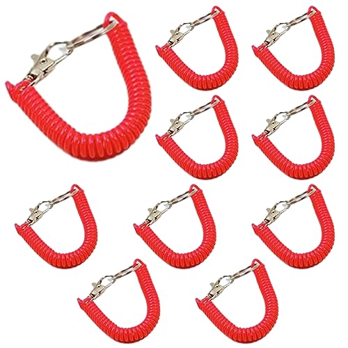 Ansodo 10 Stück Spiralfedern Schlüsselanhänger,Einziehbare Spiralfedern,Schlüsselanhänger, Sicherheits-Lanyards für Bootfahren, Camping und Jagd(Rot) von Ansodo