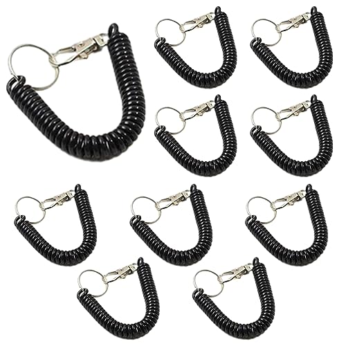 Ansodo 10 Stück Spiralfedern Schlüsselanhänger,Einziehbare Spiralfedern,Schlüsselanhänger, Sicherheits-Lanyards für Bootfahren, Camping und Jagd(Schwarz) von Ansodo