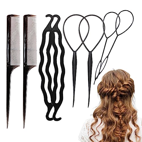 Ansodo 8 Stück Topsy Tail,Topsy Tail Hair Tool,Haar Zubehör Styling Set,Knoten Ringe für Haar-Styling,für Frauen Mädchen Make-up DIY Style （eisenhaltig） von Ansodo