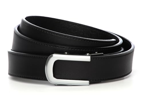 Anson Belt & Buckle - Damen 3,2 cm traditionelle silberfarbene Schnalle mit Ratschengürtelriemen, Schwarz, Trim to Fit: Up to 50" Waist von Anson Belt & Buckle