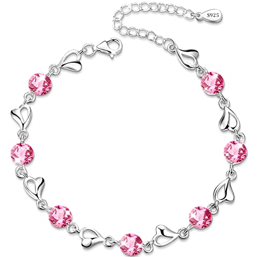 Armband Herz Armband Silber 925 Armband Damen Zirkonia Armband Silber Armband Kristall Rose Verstellbar Armband Schmuck Damen Geschenk für Weihnachten Valentinstag für Sie Damen Frauen von Anson&Hailey