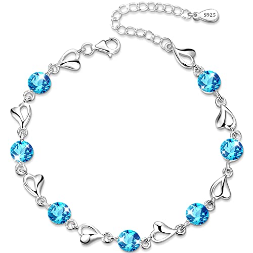 Armband Herz Armband Silber 925 Armband Damen Zirkonia Armband Silber Kristall Armband Verstellbar Schmuck Armband Blau Damen Geschenk für Weihnachten Valentinstag für Sie Damen Frauen von Anson&Hailey