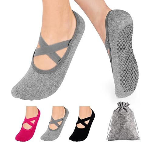 Anstore 3 Paar Yoga-Socken pilatessocken rutschsocken für Yoga Pilates Ballett Fitness Barfuß-Training Dance Trampolin - rutschfeste Joga Socke Sneaker Sportsocken für Damen von Anstore