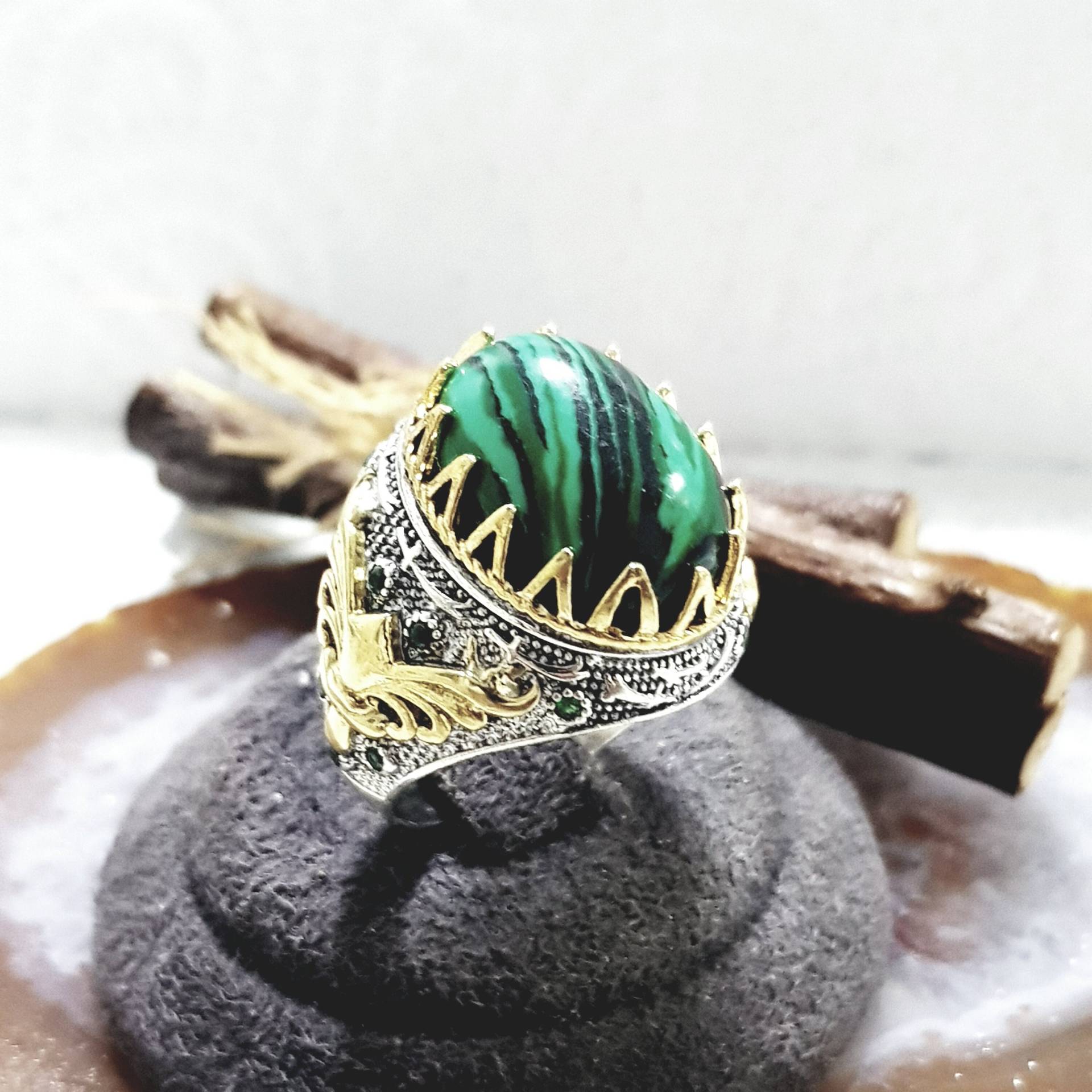 925 Sterling Silver Men Ring, Silver Men's Ring With A Malachite Stone Handmade Engraved Ring, Turkish von Antalya2020