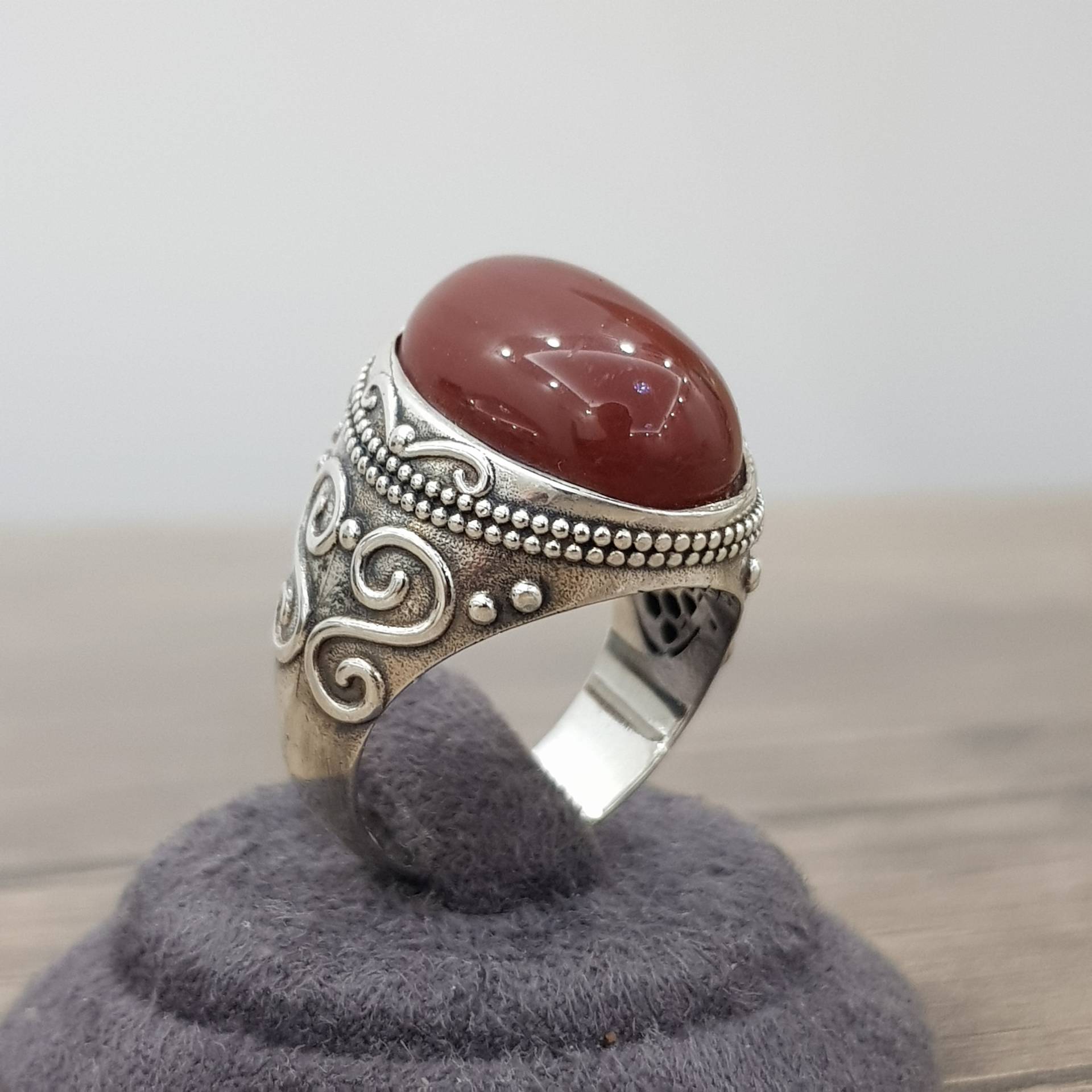 Brown Agate Gemstone Ring, Oval Aqeeq Sterling Silver 925 K Vintage Style Ring, Men Jewelry, Anniversary Gift For Him von Antalya2020