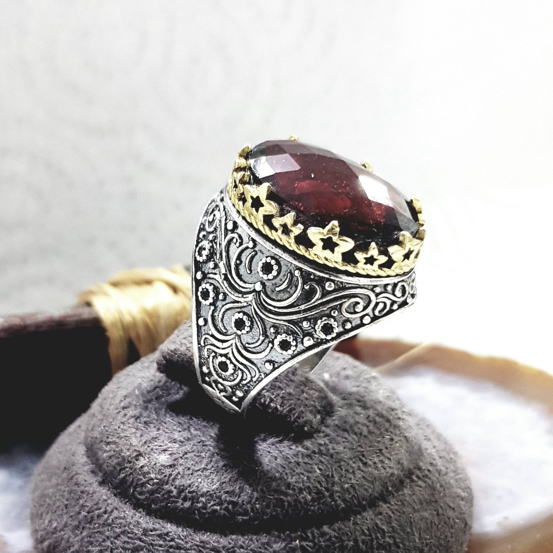 Mens Handmade Ring, Turkish Silver Men Ottoman Ruby Cubic Zirconia Ring von Antalya2020