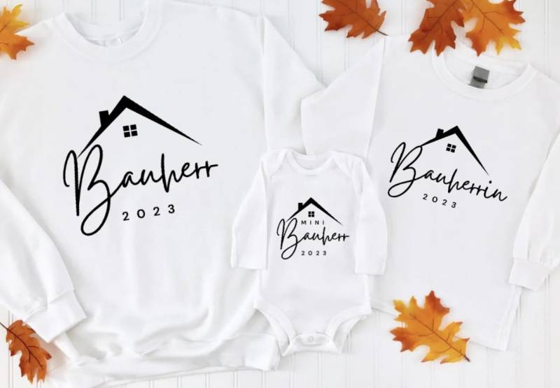 Bauherr Bauherrin Mini Sweatshirt | Familien T-Shirt| Personalisiert Mit Namen| Geschenke Für Richtfest, Hauskauf, Hausbau von AntarBoutique