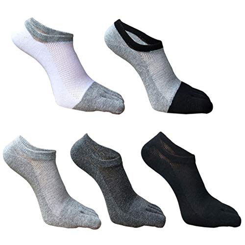 Antcher 5 Paar Herren-Zehensocken aus Baumwolle, niedrig geschnitten, atmungsaktiv, Fünf-Finger-Netzstoff, lässige Sportsocken von Antcher