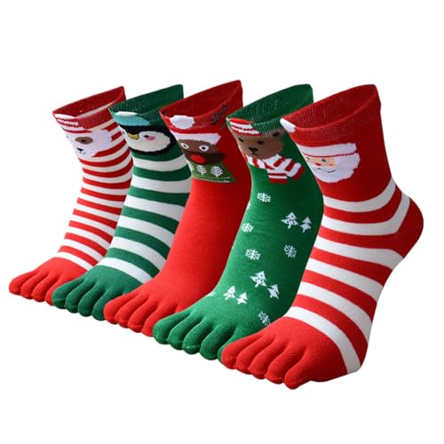 Antcher 5 Paar Unisex Fünf Finger Baumwolle Socken Weihnachten Socken Damen Herren Atmungsaktive Sport Zehensocken, mehrfarbig, 4-11 von Antcher