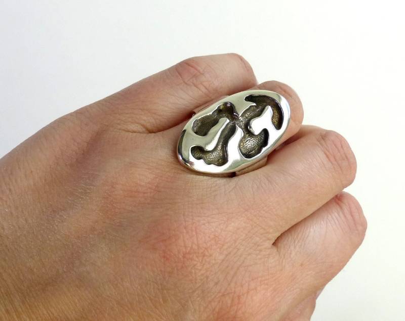 Vintage Sterling Silber Ring Oxidiert Größe 9, 25 Oval Einzigartiger Abstrakter Boho Texturierter Moderne Silberringe von AnteBellumTreasure