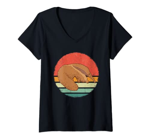 Damen Anteater Retro Sonnenuntergang Anteaters T-Shirt mit V-Ausschnitt von Anteater Animal Anteaters
