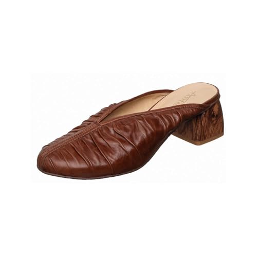 Antelope Damen Pantolette aus Nappaleder mit Holzmaserung Blockabsatz Slip-On Komfortfußbett Cognac Braun - Natasha, Cognac, 6-6.5 von Antelope