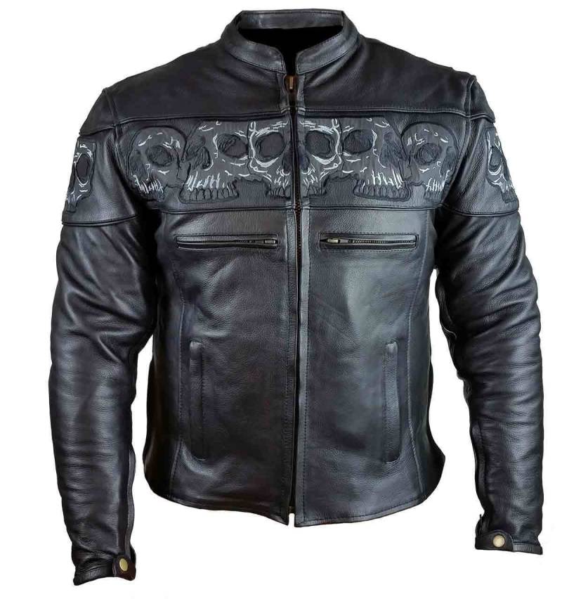 Reflektierende Schädel-Reitjacke Aus Leder Für Herren von AntelopeCreekLeather