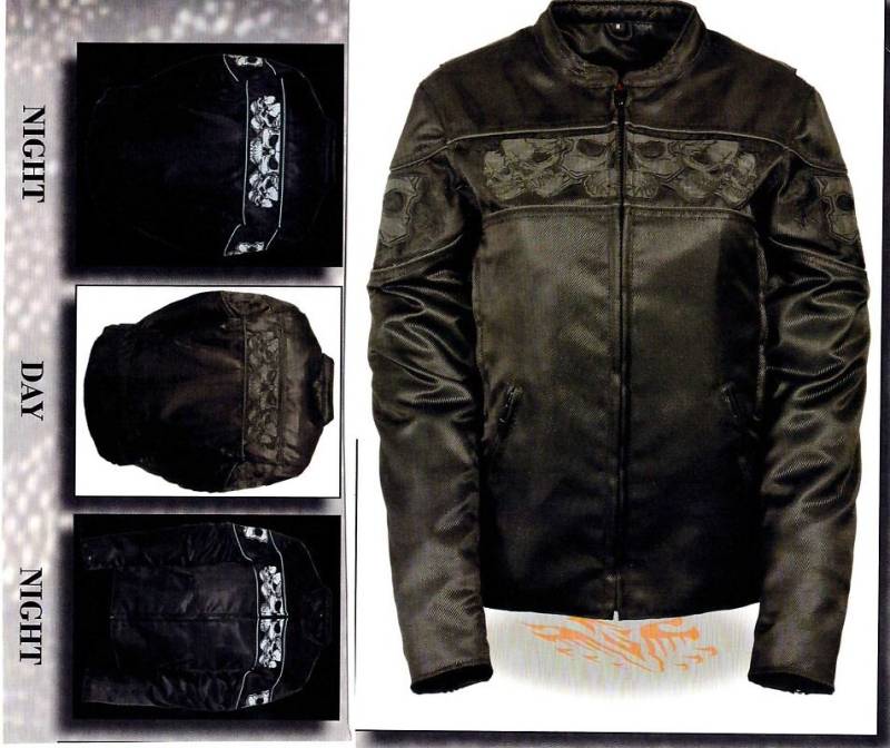 Womens Textile Reflective Skull Jacke von AntelopeCreekLeather